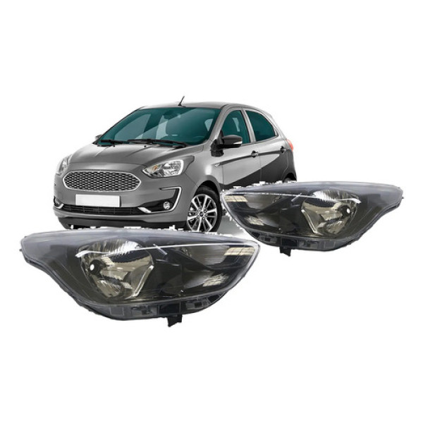 Pares Farol Ford Ka Ka+ 2019 A 2022 Mascara Negra Black Fume