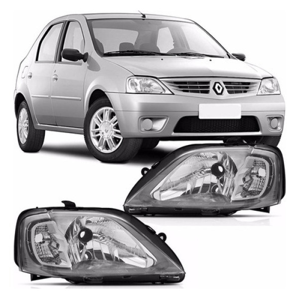 Par Farol Renault Logan 07 08 09 10 Máscara Cinza 