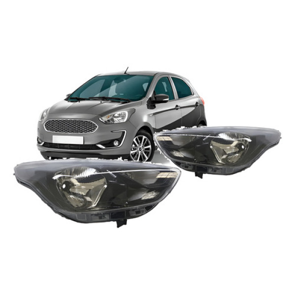 Pares Farol Ford Ka Ka+ 2019 A 2022 Mascara Negra Black Fume Ambos Lados