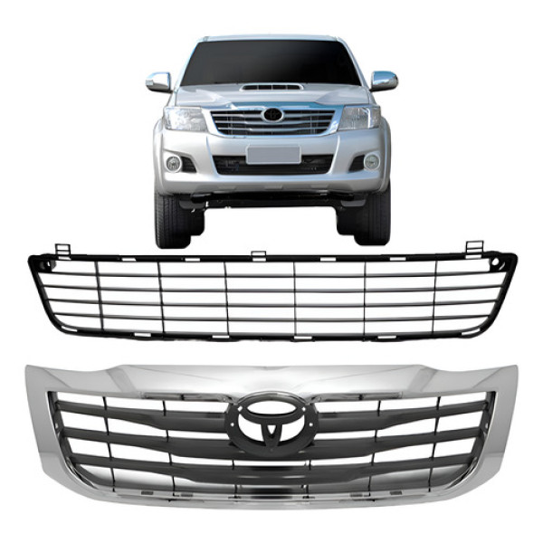 Kit Grade Superior + Inferior Hilux Pickup 2012 13 2014 2015 Preto Cromado