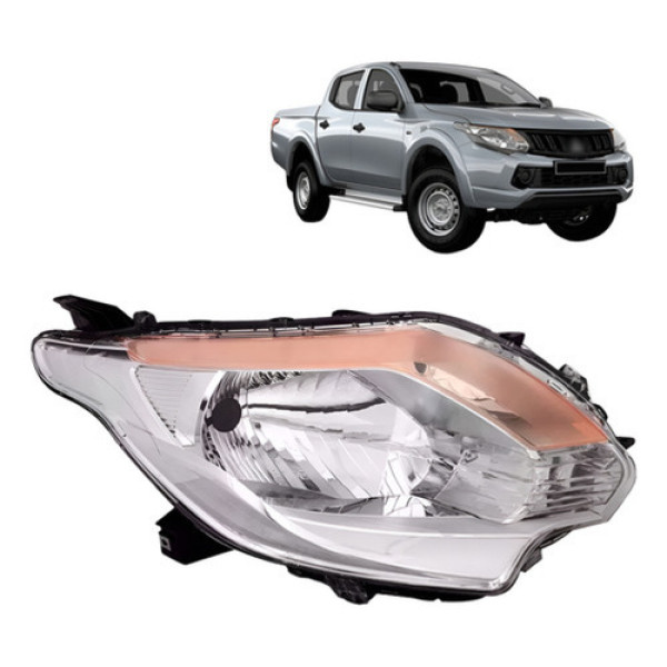 Farol L200 Triton 2016 2017 Manual Cromado Com Pisca Âmbar