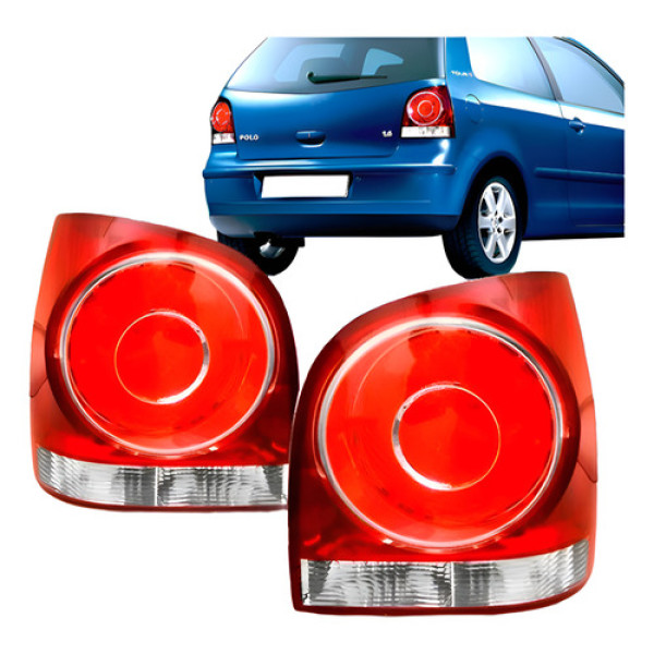 Par Lanterna Traseira Polo 07 08 09 10 11 A 14 Hatch Bicolor Ambos Lados Vermelho