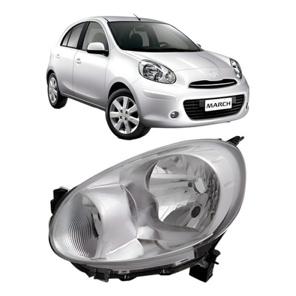 Farol Dianteiro Para Nissan March 2011 A 2013 Cromado Manual