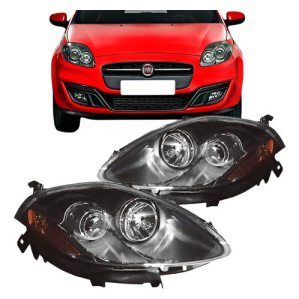 Par Farol Fiat Bravo 2010 A 2016 Mascara Negra Fumê
