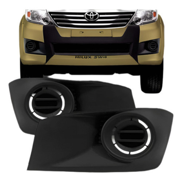 Par Grade Moldura Milha Hilux Sw4 2012 A 2016 Sem Furo Preto