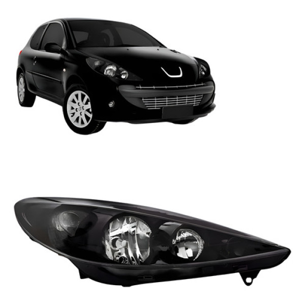 Farol Para Peugeot 207 09 2010 11 12 13 Máscara Negra Ofert