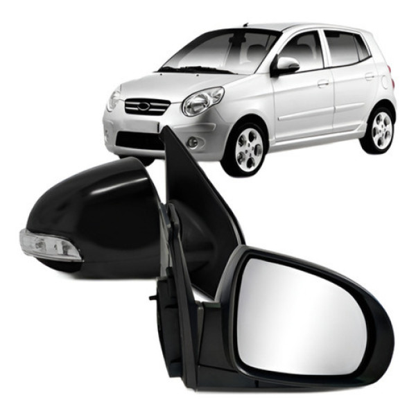 Par Retrovisor Picanto 2008 A 2009 Preto Elétrico C/ Pisca