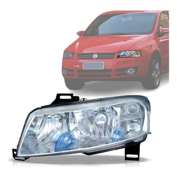 Farol Fiat Stilo 2007/2012 Cromado C/aux Sem Motor Esquerdo