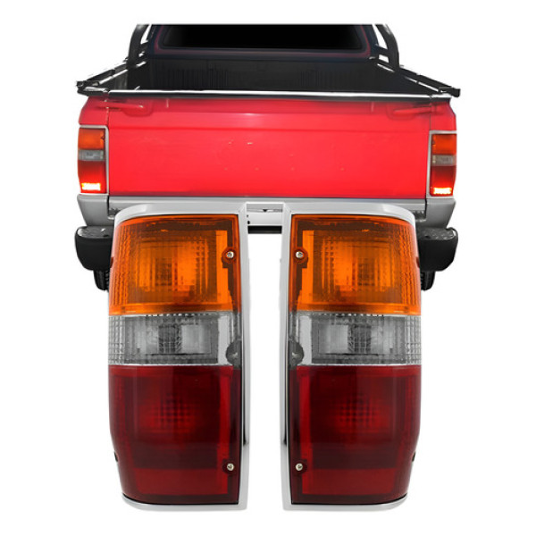 Par Sinaleira Traseira L200 1992 A 2003 Tricolor Aro Cromado Ambos Lados Vermelho
