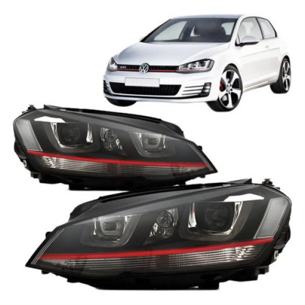 Par Farol Golf Gti Mk7 Tsi 2014 A 2017 Led Friso Vermelha