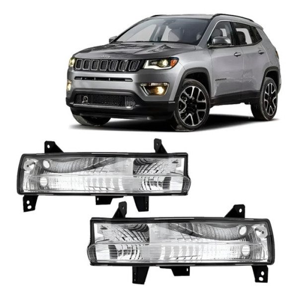 Par De Pisca Lanterna Parachoque Jeep Compass 2017 2018 2019 Transparente