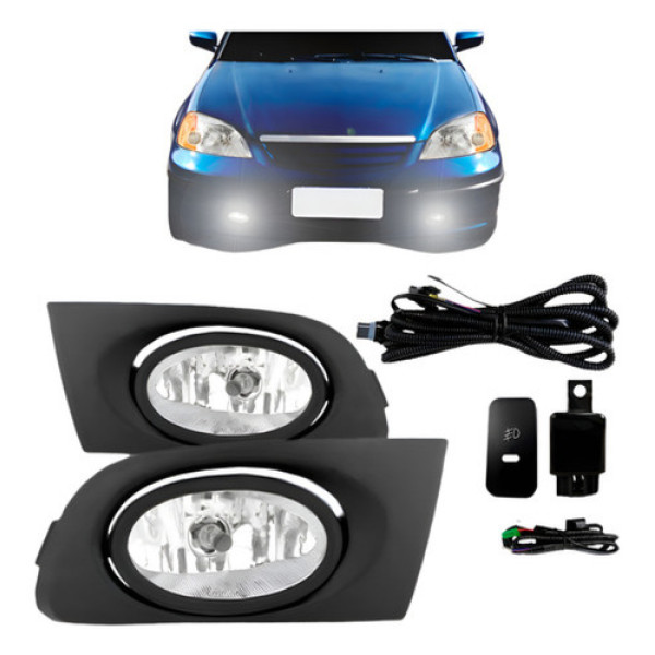 Kit Farol Neblina Milha Civic 2001 2002 2003 C/ Grade Preta
