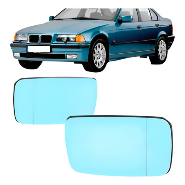 Jogo Lente Retrovisor Bmw Série 3 92/98 Azul Com Aquecedor