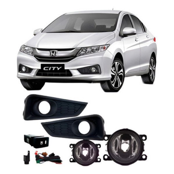 Kit Farol Neblina Milha City 2016 2017 Com Grade Aro Preto