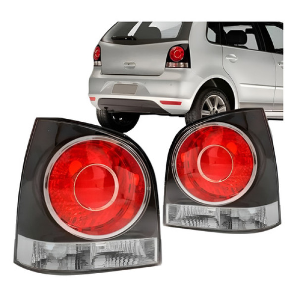 Par Lanterna Traseira Polo 2007 A 2013 Hatch Fume Ambos Lados Vermelho