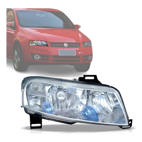 Farol Fiat Stilo 2007/2012 Cromado C/aux Sem Motor Direito Direito/passageiro