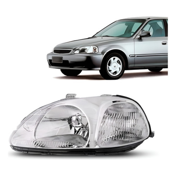 Farol Civic Sedan 1996 1997 1998 Manual Cromado Foco Simples