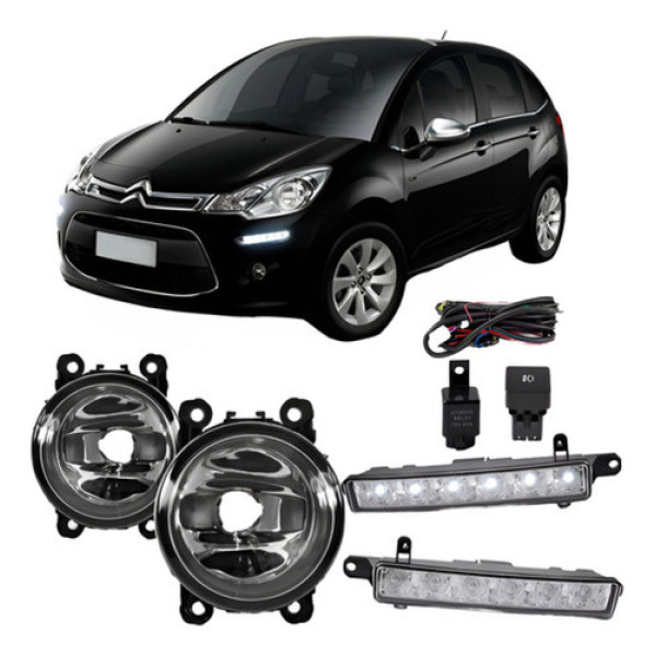 Kit Farol Neblina Milha Citroen C3 2013 À 2017 Com Daylight