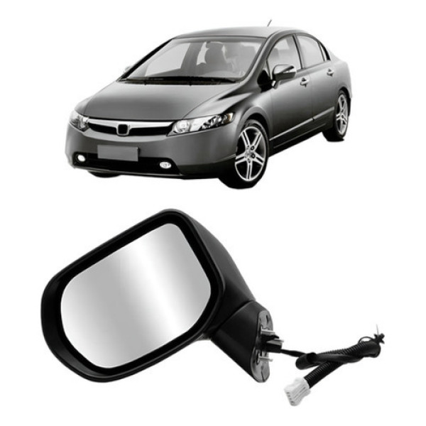 Retrovisor Civic 2006 A 2011 Eletrico C/ Pisca Preto Liso