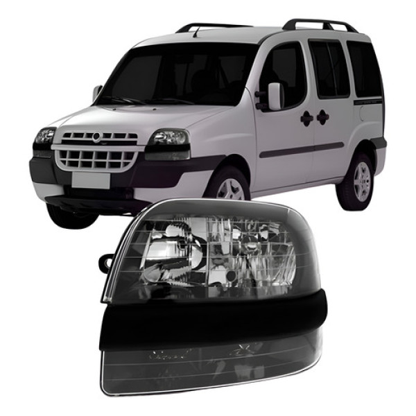 Farol Fiat Doblo 2002 A 2009 Fumê Com Auxiliar Modelo Origi