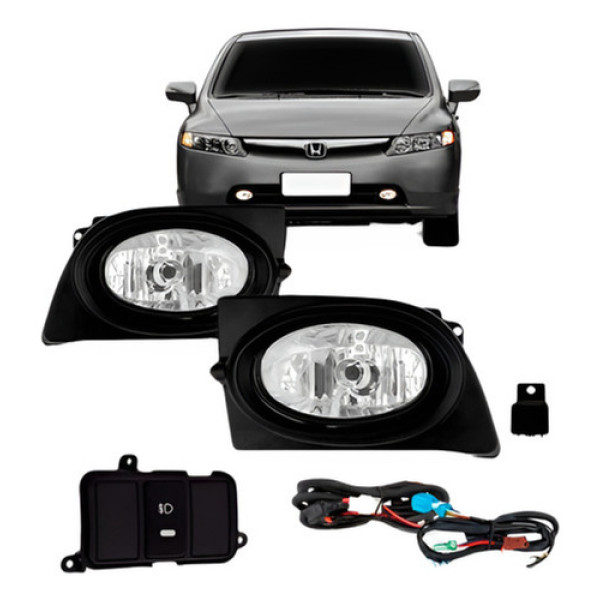 Kit Farol Milha Auxiliar Honda Civic 2007 2008 Com Grade