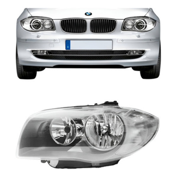 Farol Dianteiro Para Bmw 118i 2006 A 2011 Mascara Prata