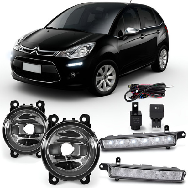 Kit Farol Auxiliar Milha Citroen C3 2013 À 2017 Com Dayligh