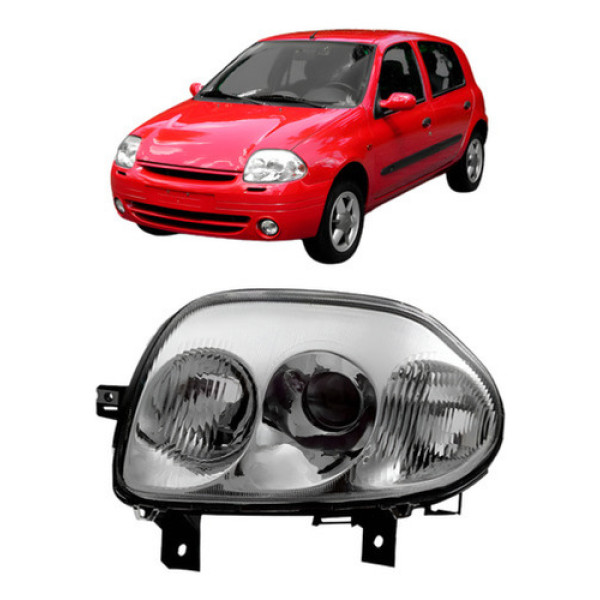 Farol Elétrico Clio 1999 A 2002 Foco Duplo Cromado Sem Moto