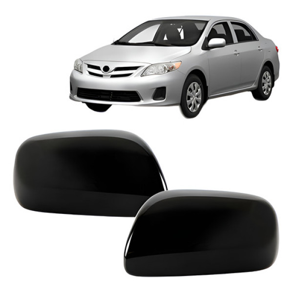 Par Capa Retrovisor Corolla 2008 A 2012 S/ Furo Preto Liso Preto