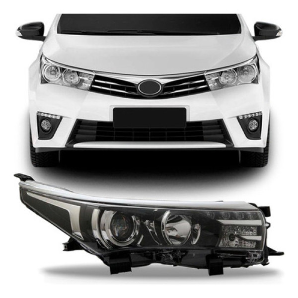 Farol Corolla 2014 2015 2016 2017 Cromado Com Led C/garantia