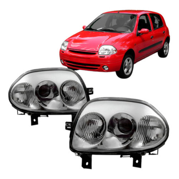Par Farol Elétrico Clio 1999 A 2002 Foco Duplo Cromado