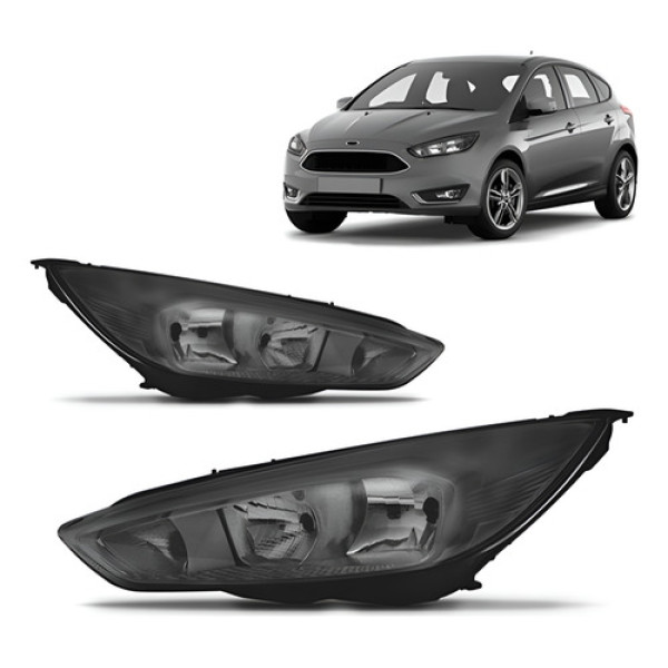 Par Farol Mascara Negra Eletrico Focus 2015 A 2018 Sem Led