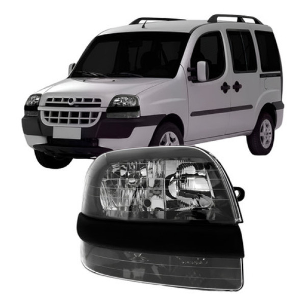 Farol Fiat Doblo 2002 A 2009 Fumê Com Auxiliar Modelo Origi