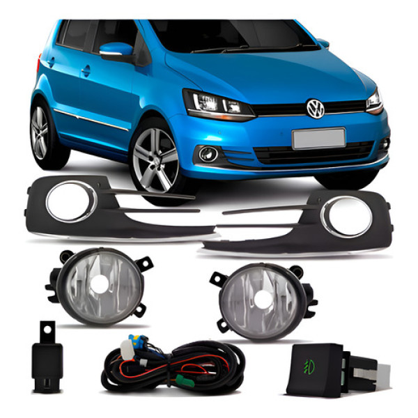 Kit Farol Neblina Milha Fox 2015 À 2018 Grade Friso Cromado Transparente