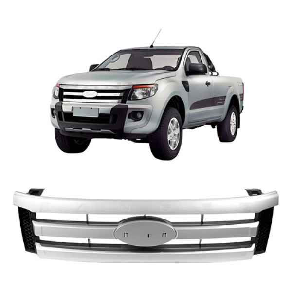 Grade Radiador  Ranger 2013 A 2016 Preta Moldura Cinza Plástico