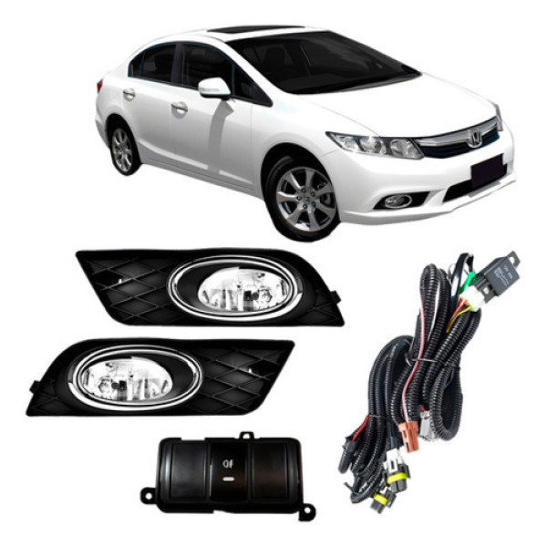 Kit Farol Milha Neblina Honda New Civic 2012 2013 2014 Branco