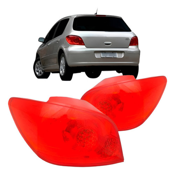 Par Lanterna Traseira Para Peugeot 307 07 08 A 11 12 Hatch Ambos Lados Vermelho