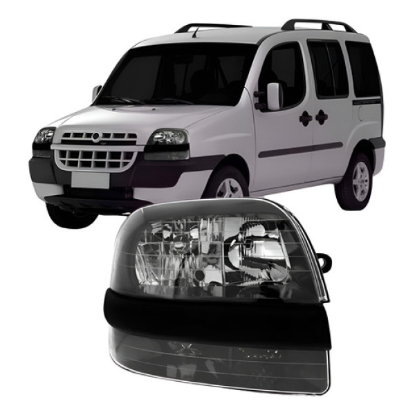 Farol Fiat Doblo 2002 A 2009 Fumê Com Auxiliar Modelo Origi