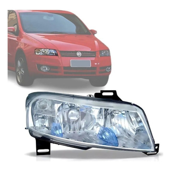 Farol Fiat Stilo 2007/2012 Cromado C/aux Sem Motor Direito