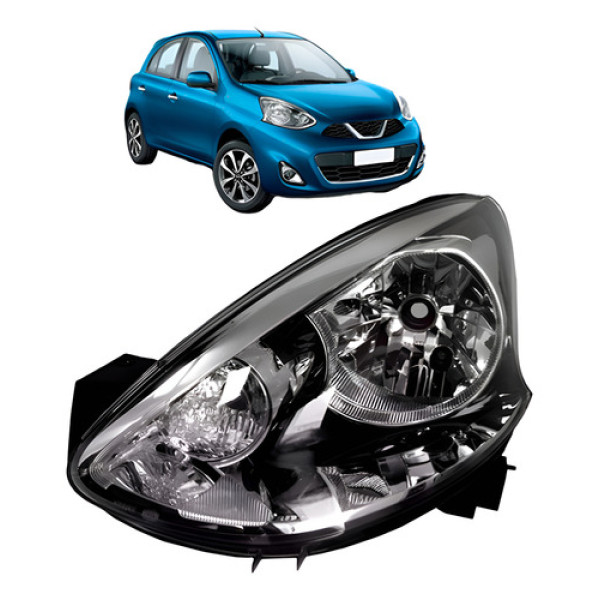 Farol March 2014 15 16 17 18 19 2020 Manual Cromado E Preto Esquerdo/motorista