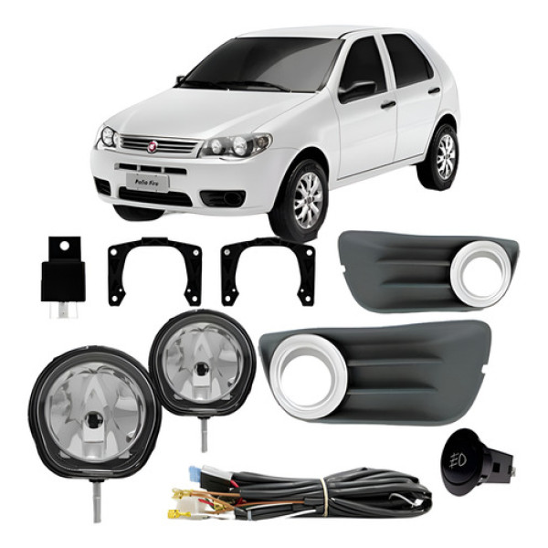 Kit Farol Auxiliar Palio G3 2011 À 2015 Economy Aro Cromado Transparente