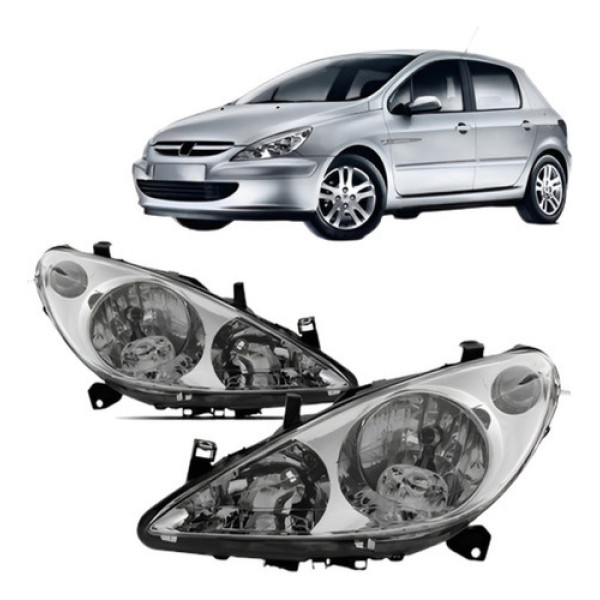 Jogo Farol Para Peugeot 307 01 02 2003 2004 2005 S/ Auxiliar