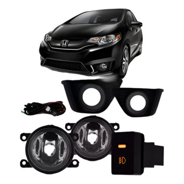 Kit Farol Milha Auxiliar Fit 2015 À 2017 Grade Friso Preto