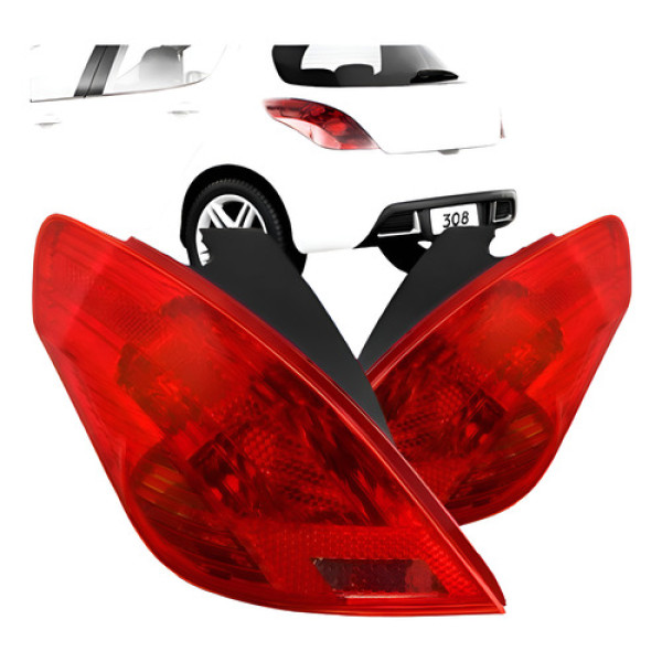 Par Lanterna Traseira Peugeot 308 2011 A 2015 Hatch Ambos Lados Vermelho
