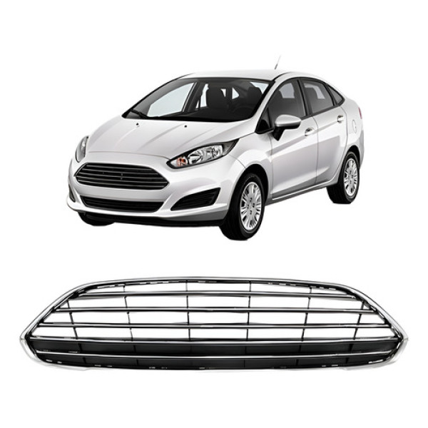 Grade Radiador Fiesta 2013 A 2016 Sedan Cinza Moldura Cromad Cinza Dianteiro