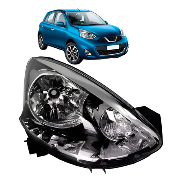 Farol March 2014 15 16 17 18 19 2020 Manual Cromado E Preto Direito/passageiro