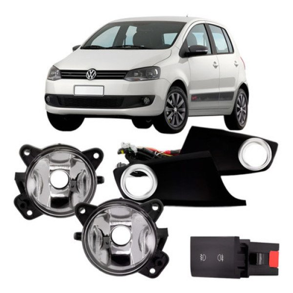 Kit Farol Milha Neblina Fox 2010 À 2013 Grade Aro Cromado Transparente