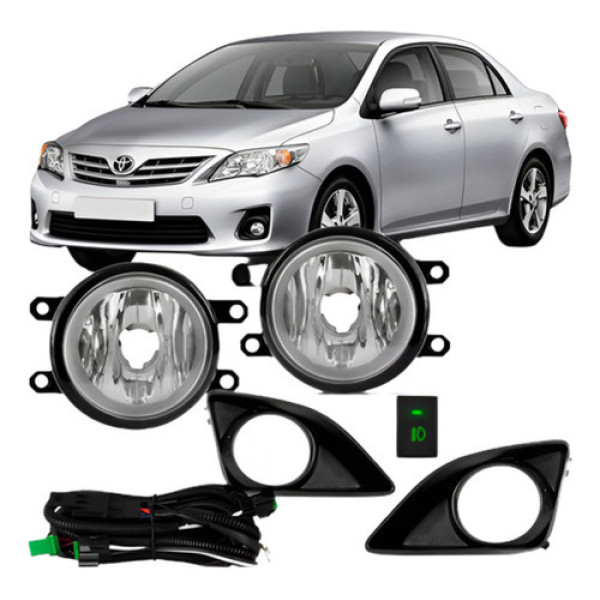 Kit Farol Auxiliar Corolla 2009 2010 2011 C/ Grade Aro Preto