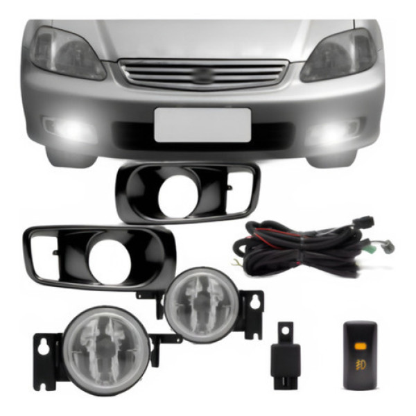 Kit Farol Milha Auxiliar Civic 1999 2000 Com Grade Preta.