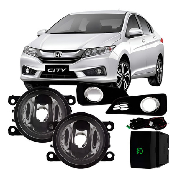 Kit Farol Milha Neblina City 2016 2017 Com Grade Aro Cromado Transparente